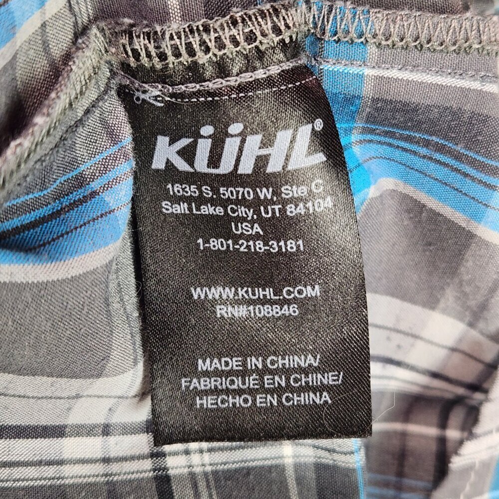 Kuhl Tapered Fit Button Up Shirt Men's Blue Plaid Short Sleeve Outdoor - Picture 7 of 9